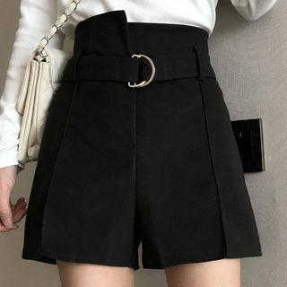 High-waist Wide-cuff A-line Shorts Black - One Size