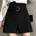 High-waist Wide-cuff A-line Shorts Black - One Size
