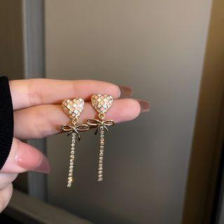 Heart Checker Rhinestone Alloy Dangle Earring 1 Pair - Gold & Pink & White - One Size