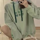 Heart Embroidered Hoodie Green - One Size