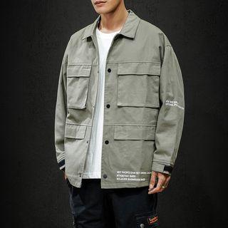 Lettering Single-breasted Cargo Jacket