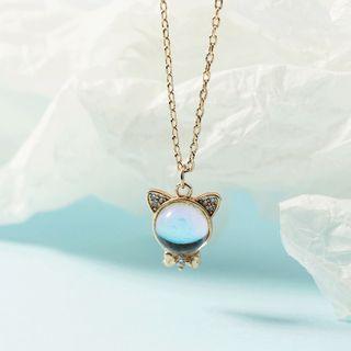 Cat Rhinestone Pendant Alloy Necklace Gold - One Size