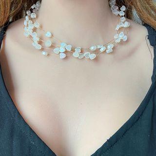 Faux Crystal Layered Alloy Choker White - One Size
