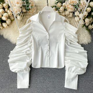 Cutout Shoulder Puff Sleeve Blouse