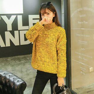 Turtleneck Checkerboard Knit Sweater