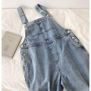 Wide-leg Denim Dungaree Shorts Blue - One Size