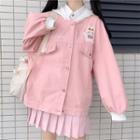 Rabbit Embroidered Hooded Single-breasted Jacket Jacket - Pink - One Size