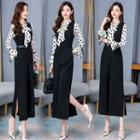 Set: Bell-sleeve Dotted Shirt + Wide-leg Jumper Pants