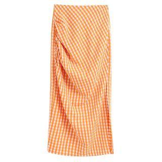 Draped Check Slit Midi Skirt