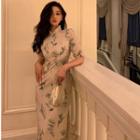 Short-sleeve Print Qipao Sheath Dress