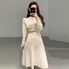 Lace Trim Midi Sweater Dress Coffee - One Size