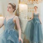 Spaghetti Strap Sequined Applique A-line Gown