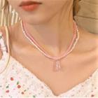 Bear Pendant Faux Pearl Layered Necklace Necklace - Faux Pearl - Pink - One Size