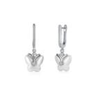 Sterling Silver Fashion Butterfly Earrings With White Ceramic And Crystal Silver - One Size