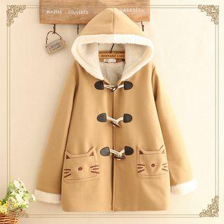 Cat Embroidered Pocket Toggle-button Trench Coat