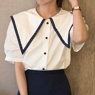 Color Panel Peter Pan Collar Short-sleeve Shirt