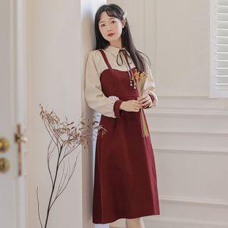 Mock Two-piece Puff-sleeve Two-tone A-line Dress