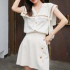 Set: Cap-sleeve Shirt + Mini A-line Skirt