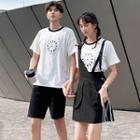 Couple Matching Applique Short-sleeve T-shirt / Mini Suspender Skirt / Shorts
