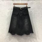 Set: Denim A-line Skirt + Belt