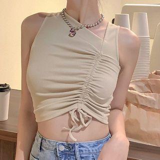 Asymmetrical Drawstring Crop Tank Top
