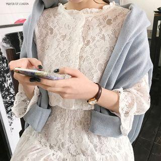 Smocked-waist Frilled Lace Dress