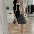 Short-sleeve Shirt / Tie / Mini Skirt / Set