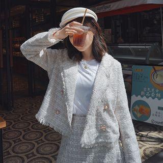 Set: Double-breasted Tweed Jacket + A-line Tweed Skirt