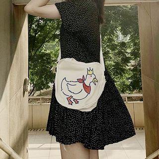 Duck Print Canvas Crossbody Bag Beige - One Size