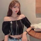 Short-sleeve Off-shoulder Zip Crop Top