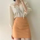 3/4-sleeve Blouse / Mini A-line Skirt