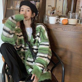 Striped Loose-fit Cardigan Stripe - Green - One Size