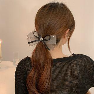 Bow Mesh Hair Clip Black - One Size
