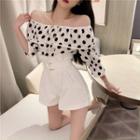 Elbow-sleeve Dotted Top / Dress Shorts
