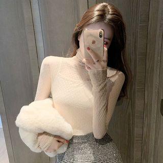 Cowl-neck Sheer Mesh Top