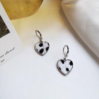 Cow Print Heart Drop Earring 1 Pair - Black & White - One Size