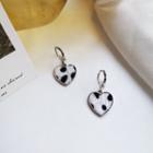 Cow Print Heart Drop Earring 1 Pair - Black & White - One Size