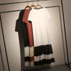 Color Panel Short Sleeve Midi T-shirt Dress