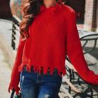 Distressed Chunky Knit Cropped Sweater