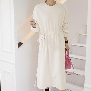 Drawstring-front Slit-side Long Pullover Dress