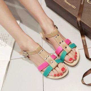 Colour Block T-bar Sandals