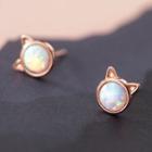 925 Sterling Silver Opal Cat Earring