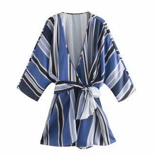 V-neck Striped Tie-waist Romper