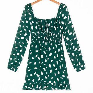Long-sleeve Petal Print Mini A-line Dress