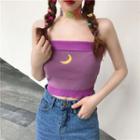 Contrast Trim Moon Embroidered Tube Top