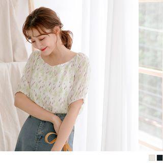 Floral Short-sleeve Off-shoulder Top