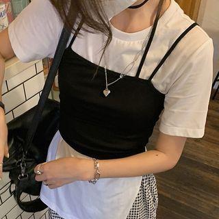 Set: Short-sleeve T-shirt + Strappy Camisole Top