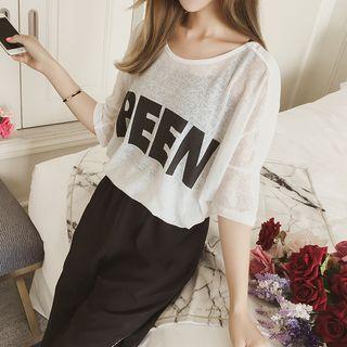 Set: Lettering Elbow-sleeve Top + Camisole Top