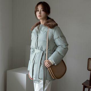 Eco-fur Belted Padded Jacket