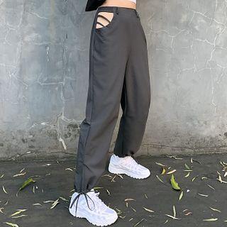 High-waist Cutout Drawstring-cuff Pants